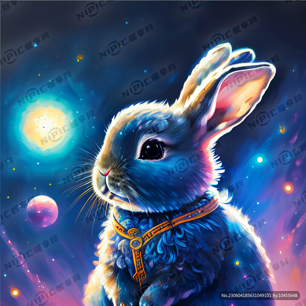 兔子、可爱 太空背景 深蓝色