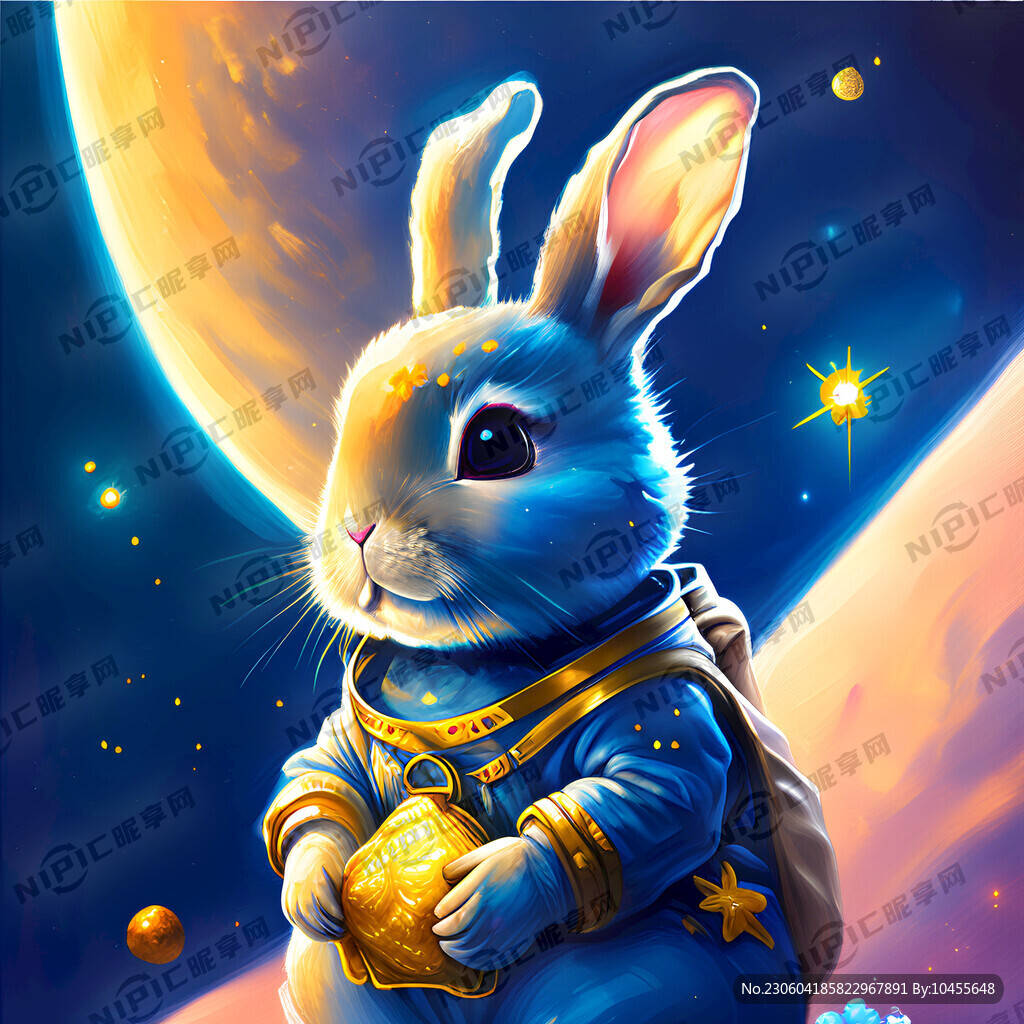 兔子、可爱 太空背景 深蓝色