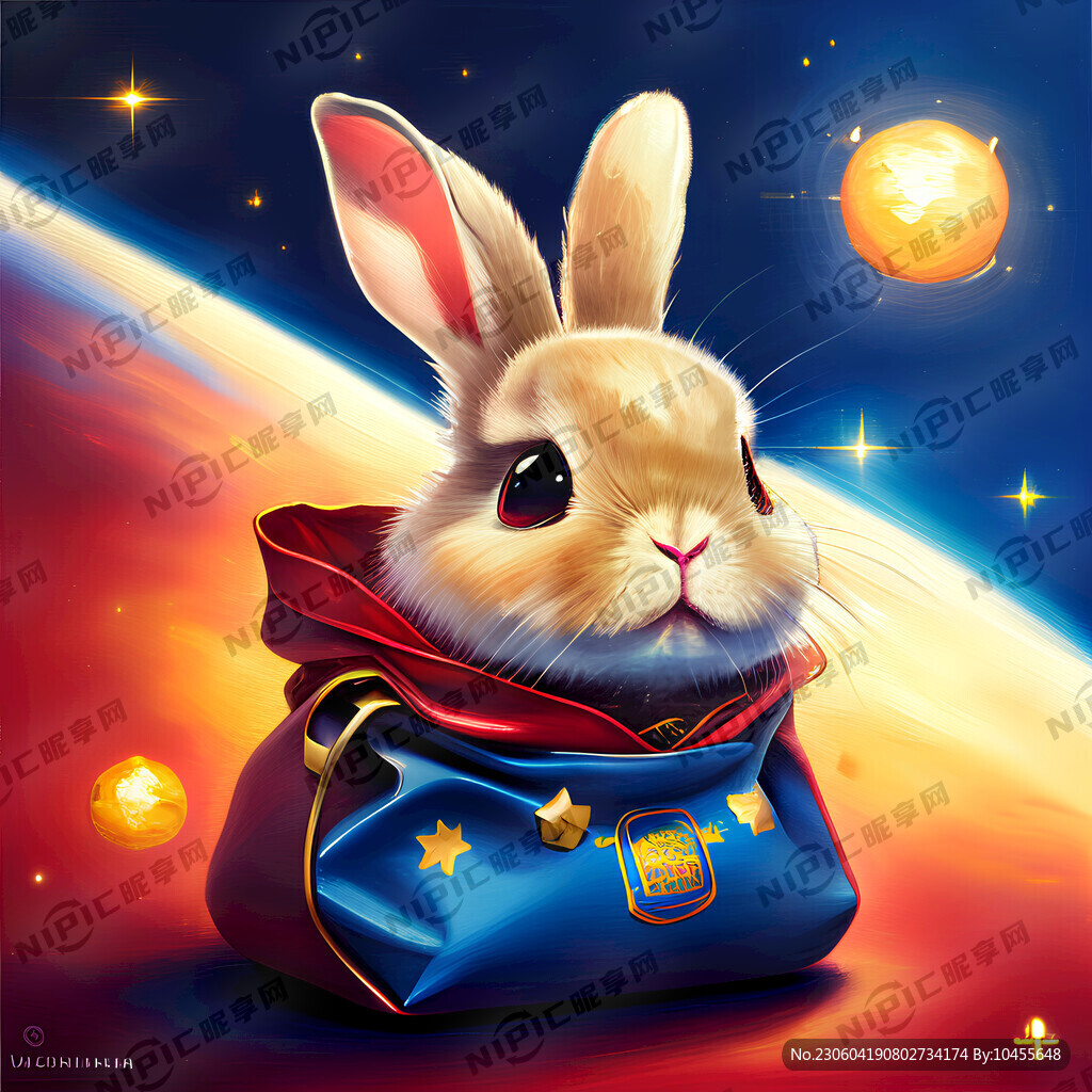 拟人的兔子、萌萌可爱 太空背景