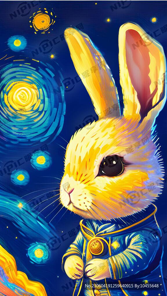 梵高画风 拟人的兔子、萌萌可爱