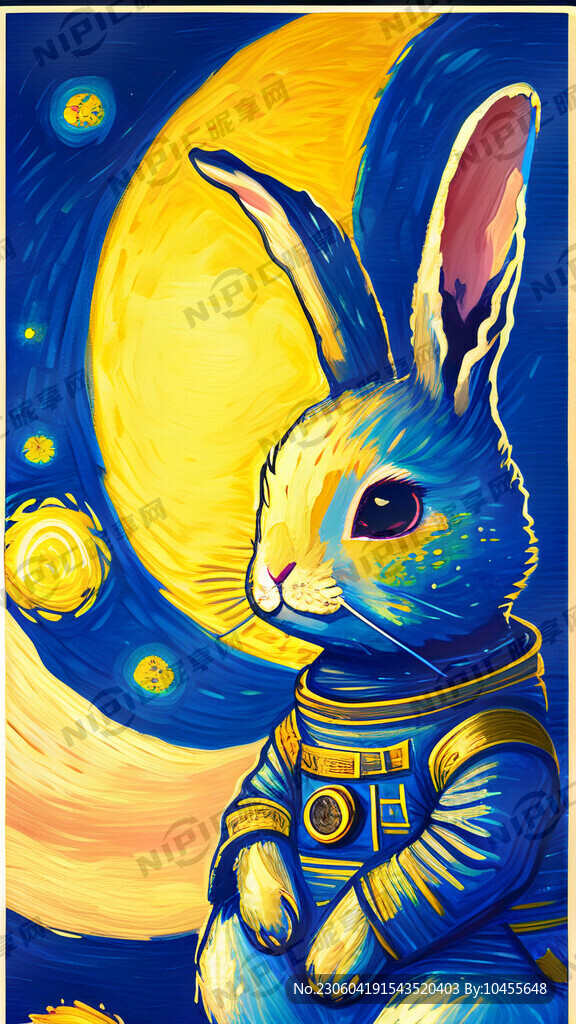 梵高画风 拟人的兔子、萌萌可爱