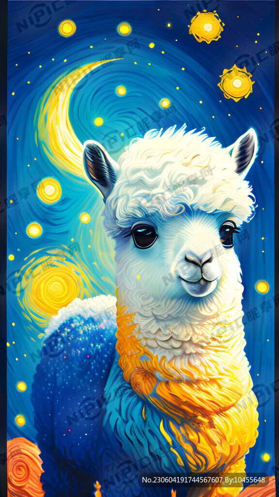 梵高画风 拟人的驼羊、萌萌可爱