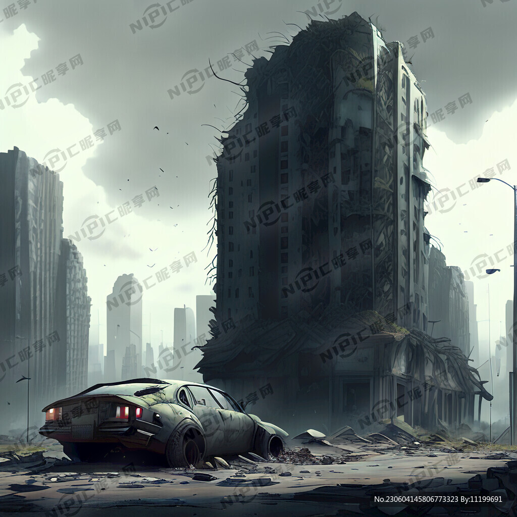 城市废墟 破旧汽车 赛博朋克