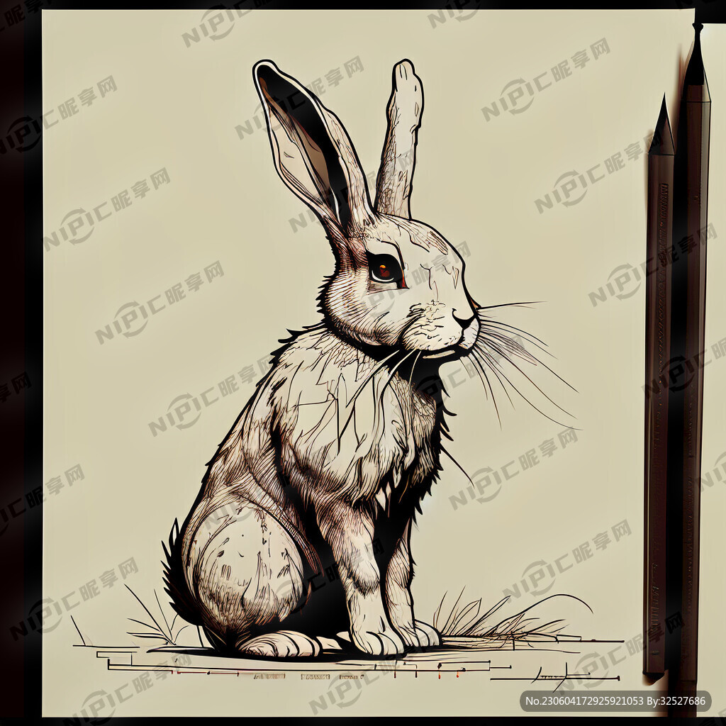 站着的兔子线条图