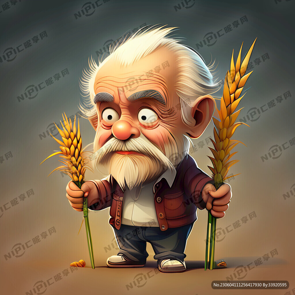卡通拿稻穗老头