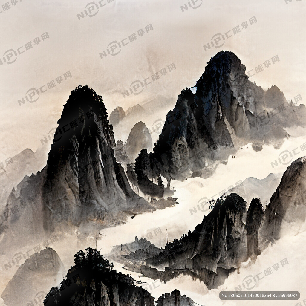 山谷 中国风 中国画 山水