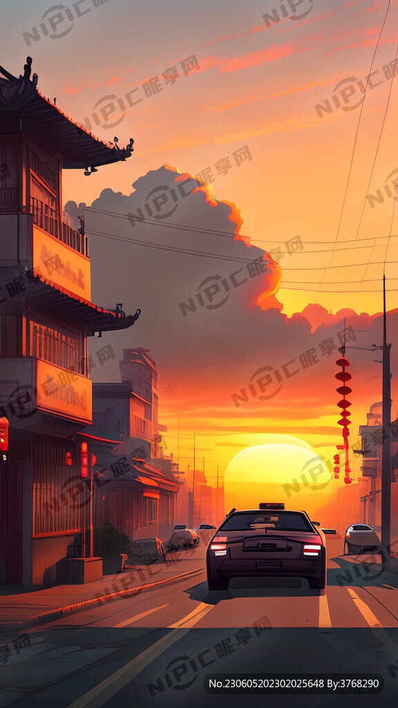 夕阳 黄昏 天空 汽车 街道