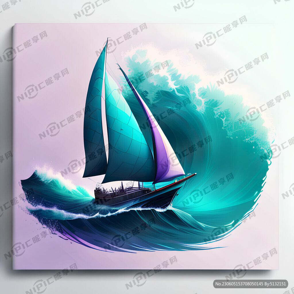 帆船浪蓝绿紫