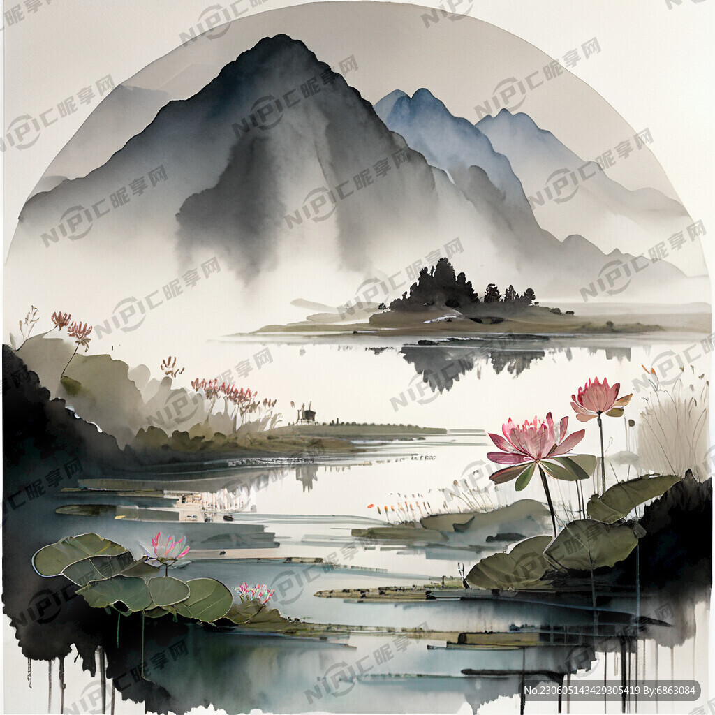 荷塘有一朵荷花一朵荷叶远处高山