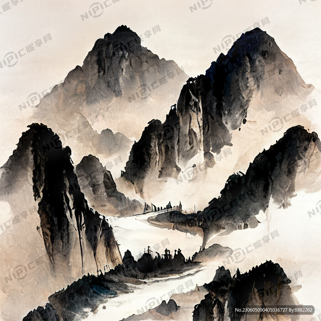 山谷 中国风 中国画 山水