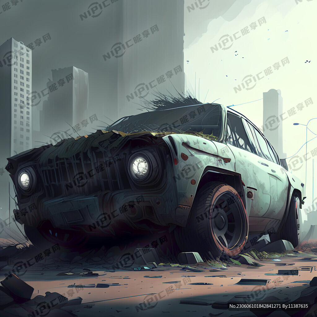 城市废墟 破旧汽车 赛博朋克