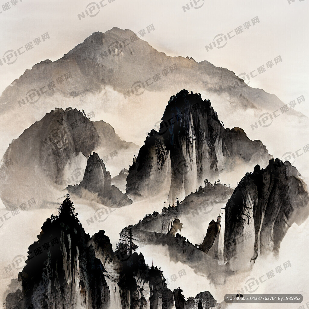 山谷 中国风 中国画 山水