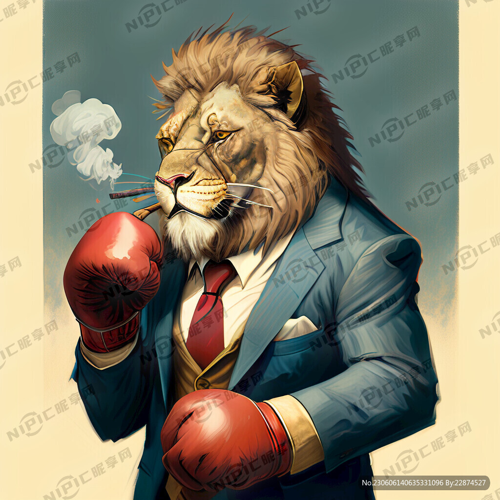 一个抽雪茄的穿西装的戴拳击手套