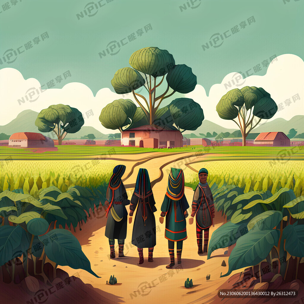 民族团结插画 洋芋种植基地