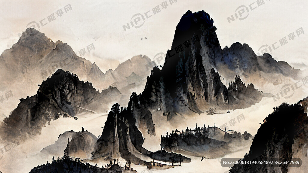 山谷 中国风 中国画 山水