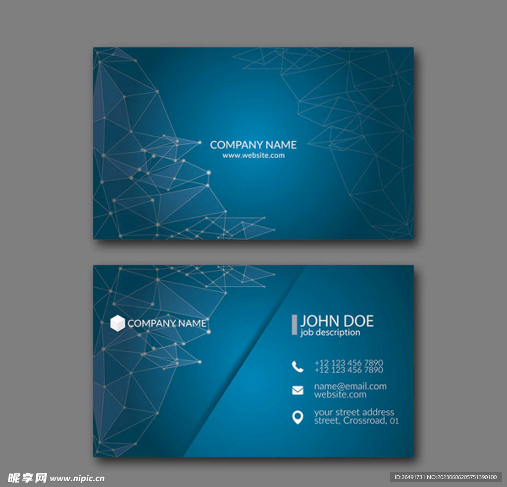 深蓝色科技感线条名片模板