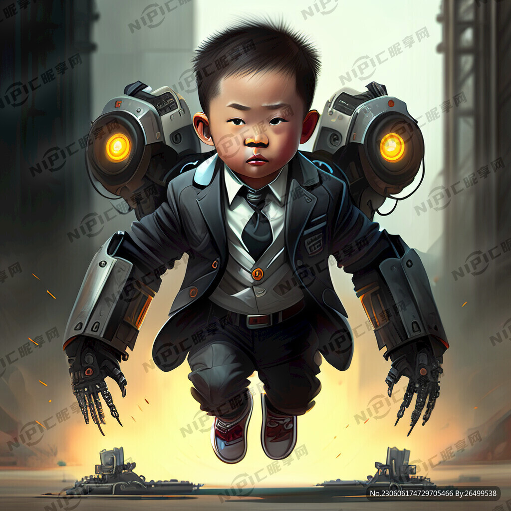 小男孩 西装 跳跃 硬核机械