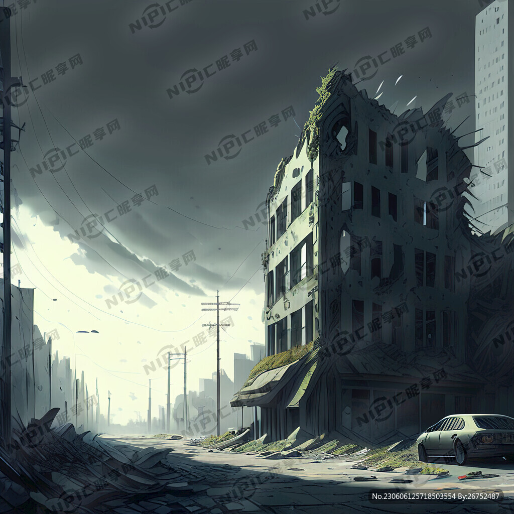 城市废墟 破旧汽车 赛博朋克