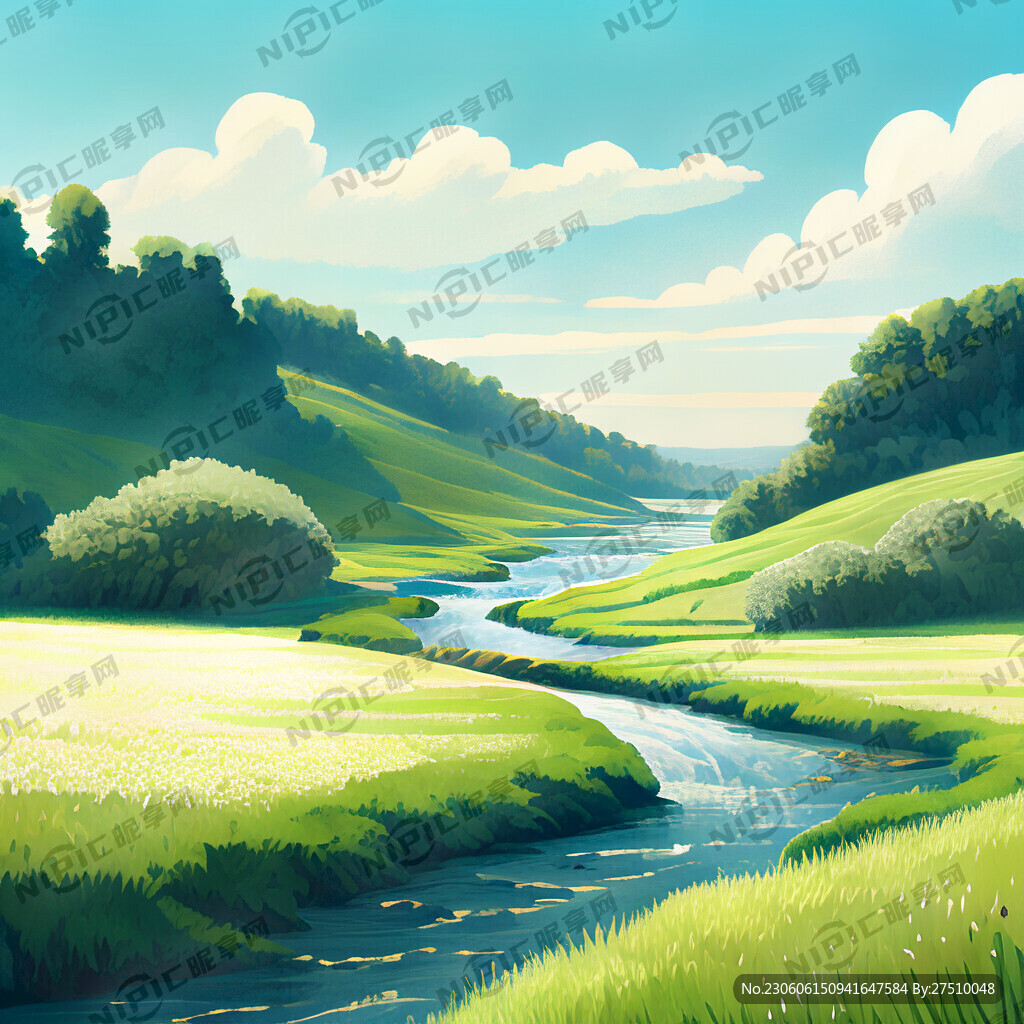 瀑布河流 平原草地 自然风光