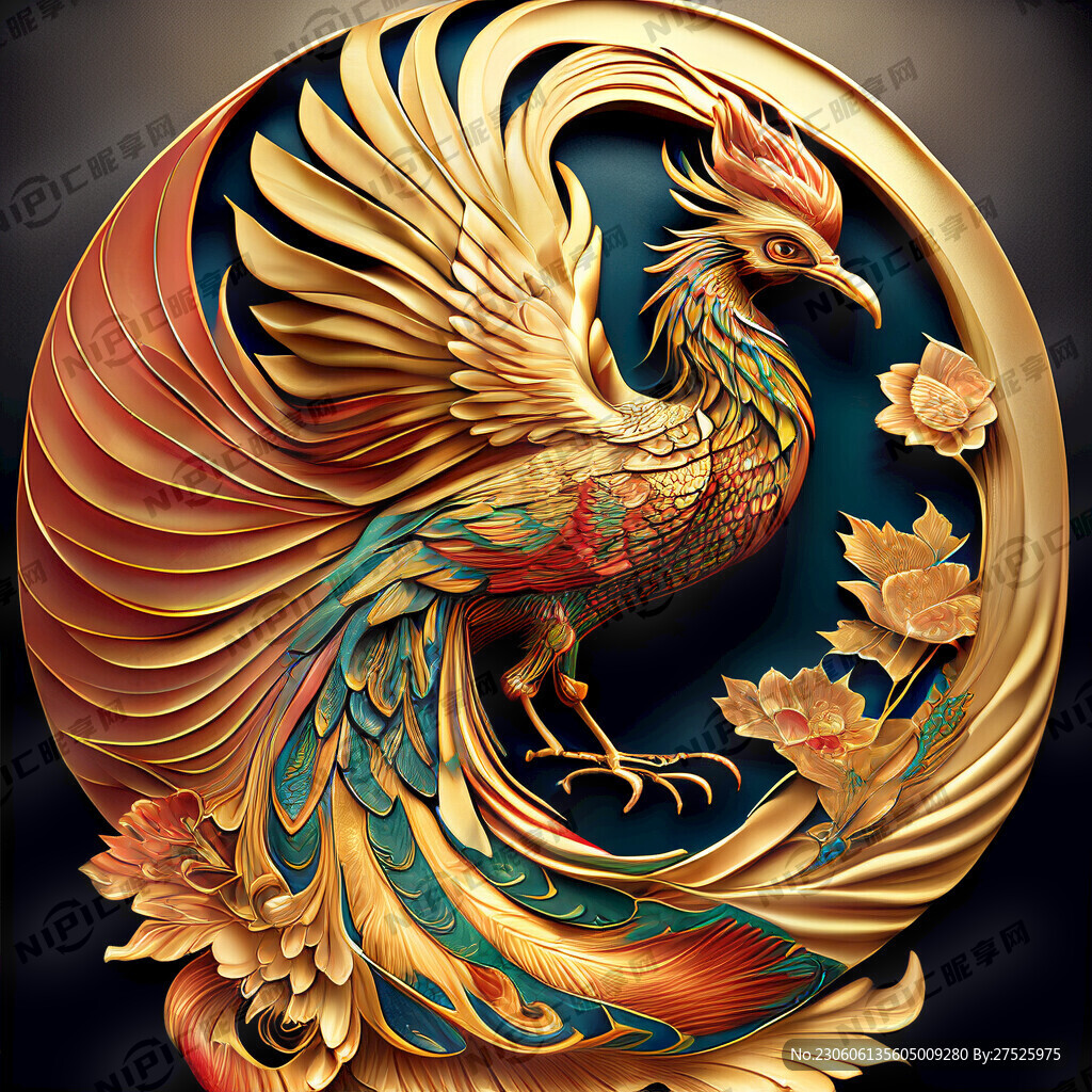 立体浮雕金色凤凰