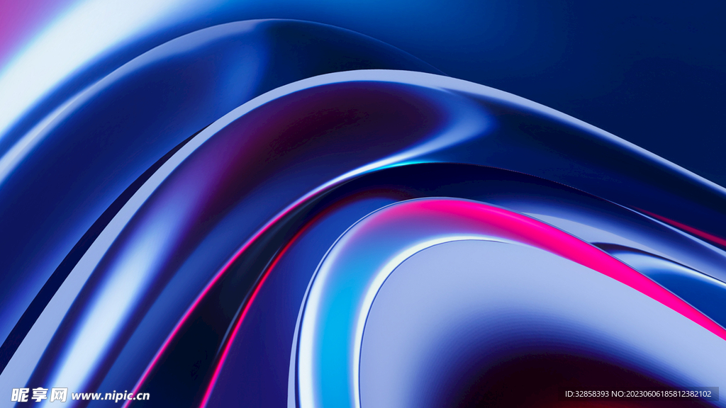 3d蓝色渐变玻璃感抽象科技线条