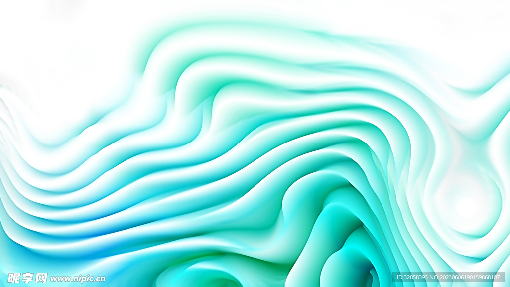 淡绿色3d褶皱流体渐变科技线条