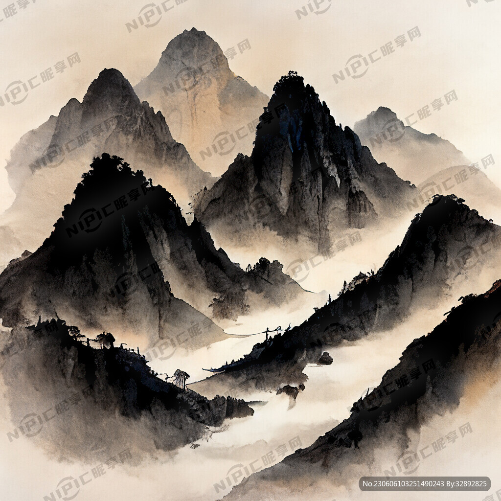 山谷 中国风 中国画 山水