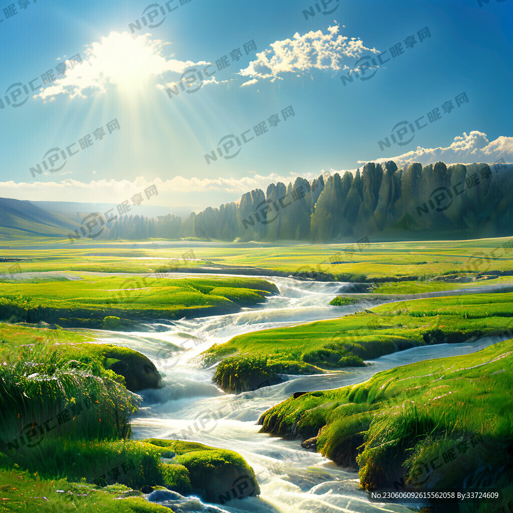 瀑布河流 平原草地 自然风光