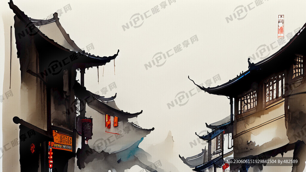 游戏梦幻唯美新中式街道 超高清