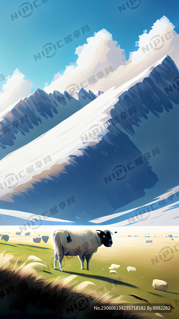 蓝天白云雪山草地牛羊