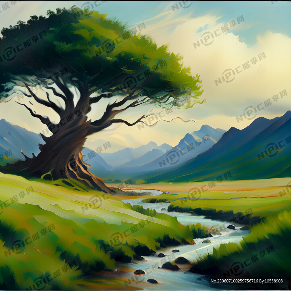 绿色的大树 微风 风中落叶