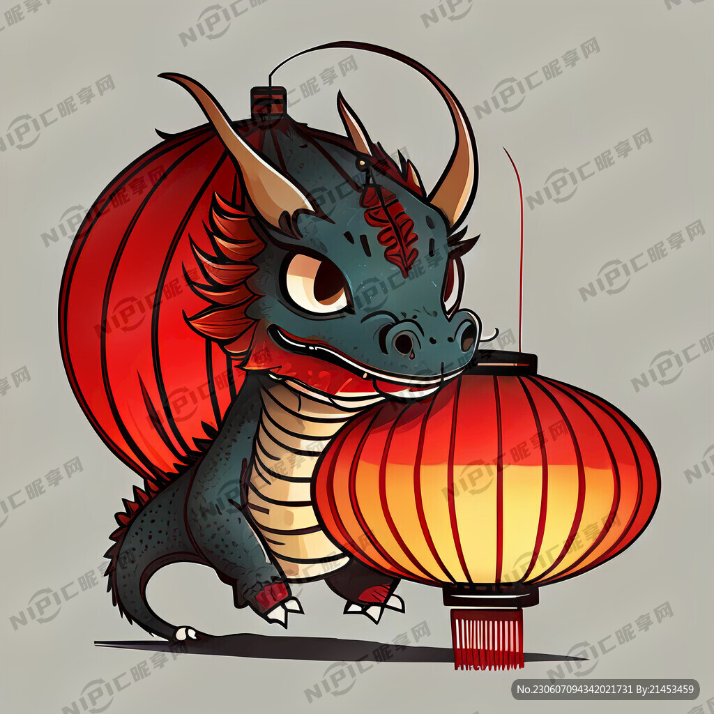 中国龙 正脸 手提红灯笼 卡通