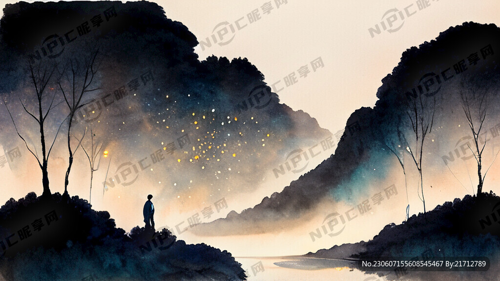 森林河流 星空 黑色晚上 武侠