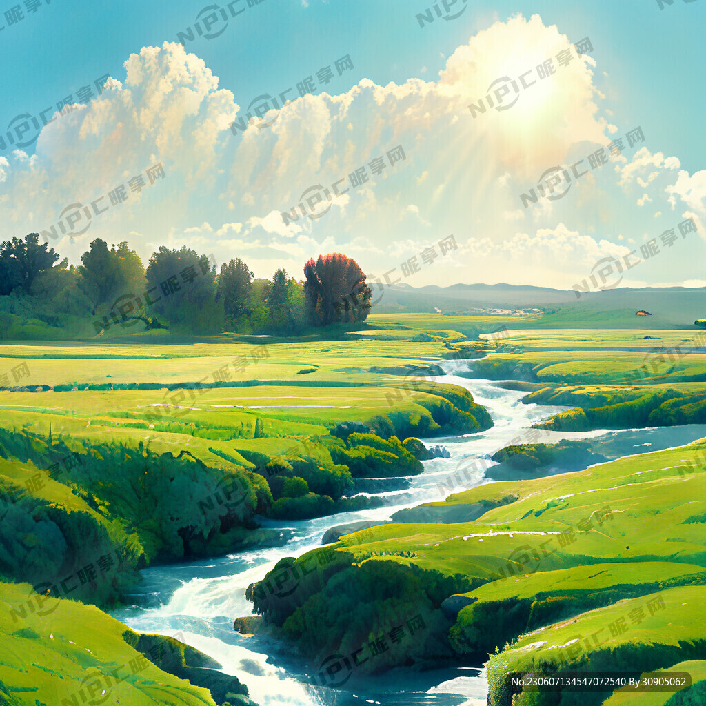 瀑布河流 平原草地 自然风光