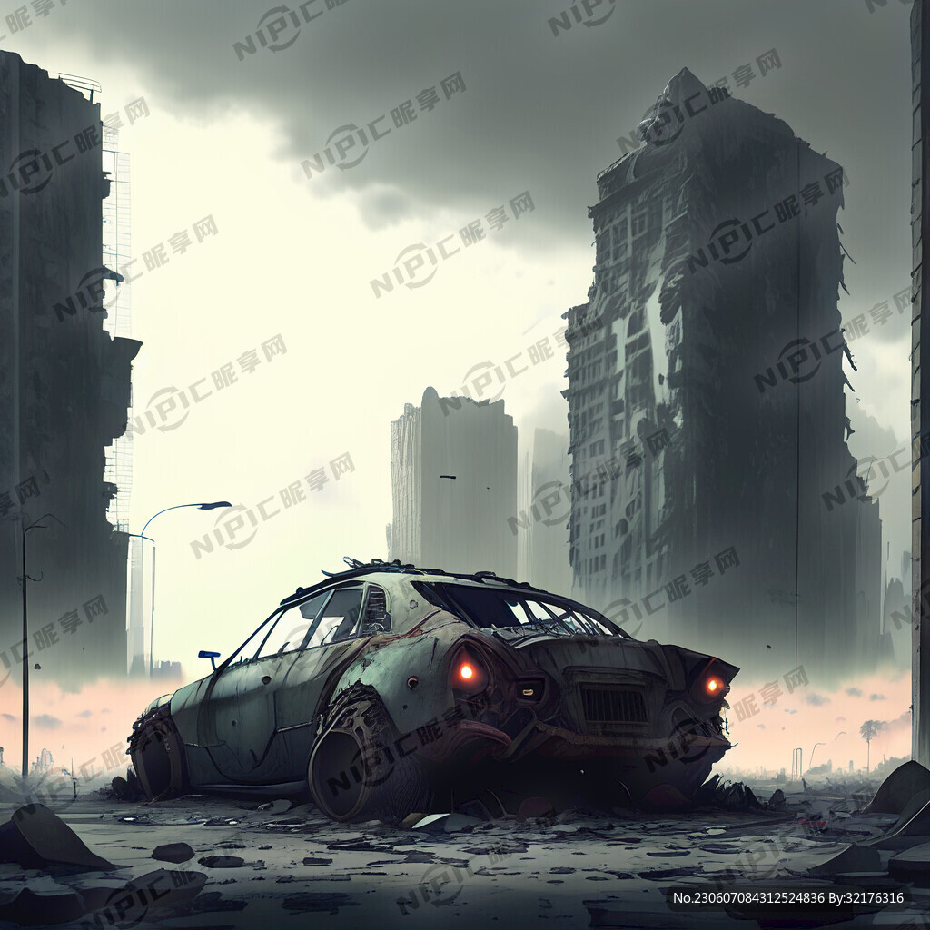 城市废墟 破旧汽车 赛博朋克