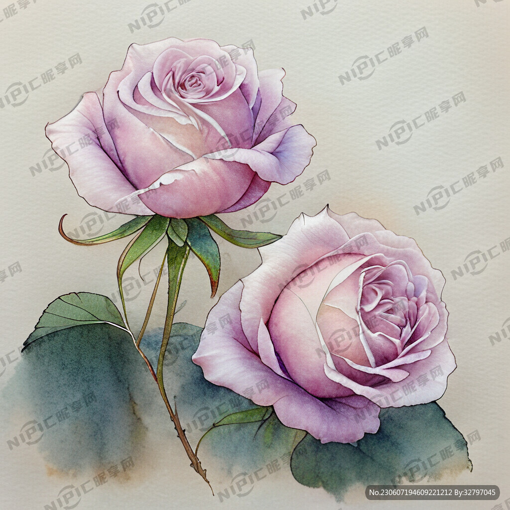 四方回位水彩玫瑰粉紫色