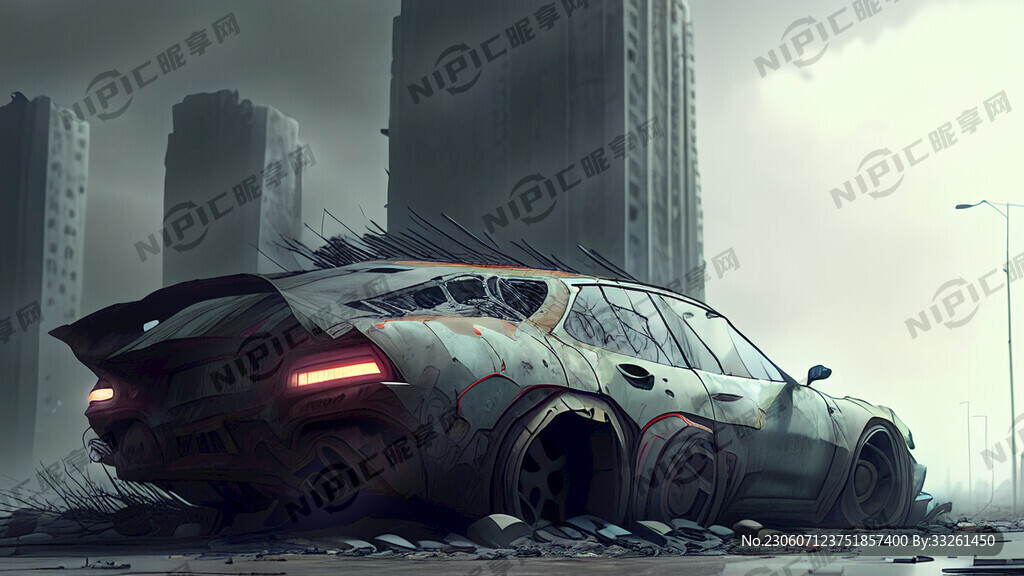 城市废墟 破旧汽车 赛博朋克