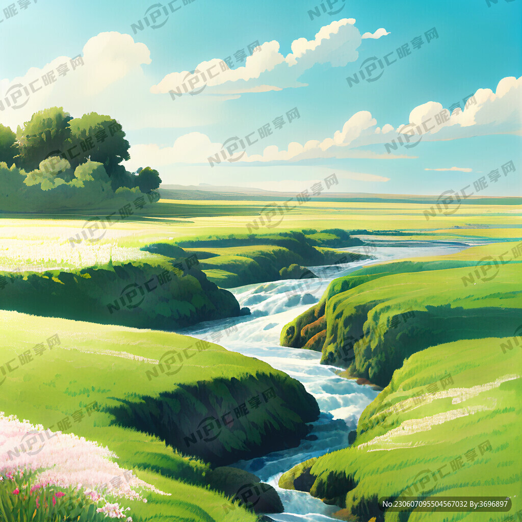瀑布河流 平原草地 自然风光