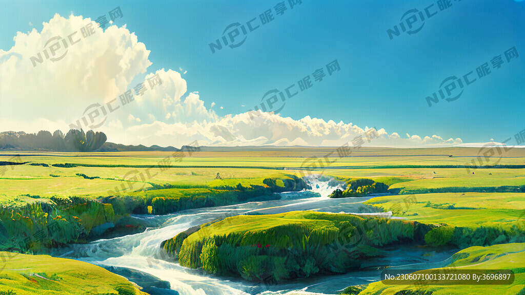 瀑布河流 平原草地 自然风光