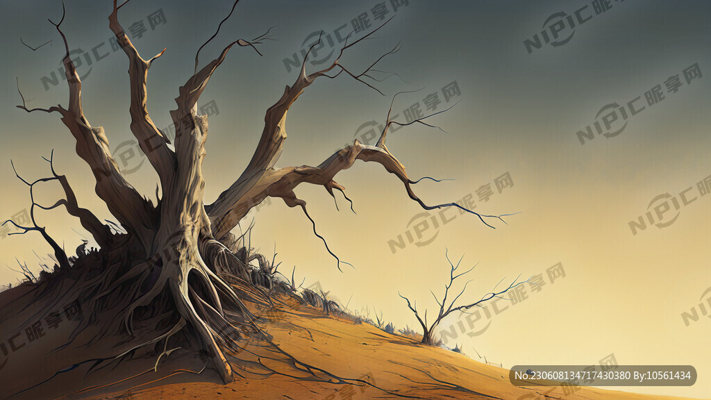 一望无际 黄土高坡 白骨 枯树