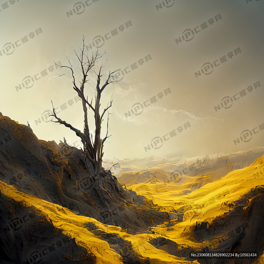 一望无际 黄土高坡 白骨 枯树