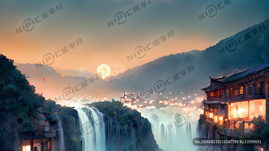 超大广角 俯视视角 落水瀑布