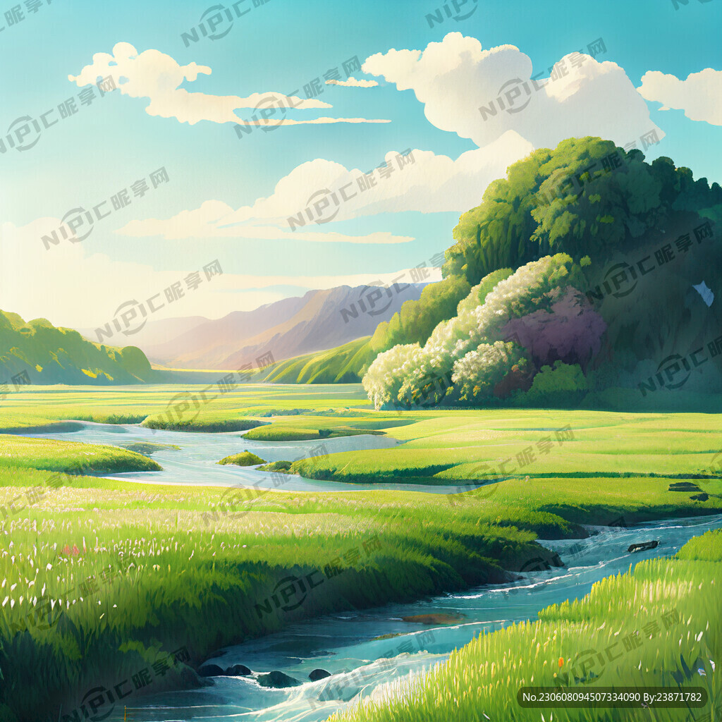 瀑布河流 平原草地 自然风光