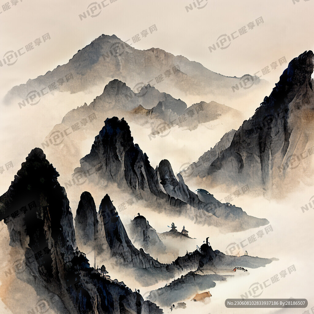 山谷 中国风 中国画 山水