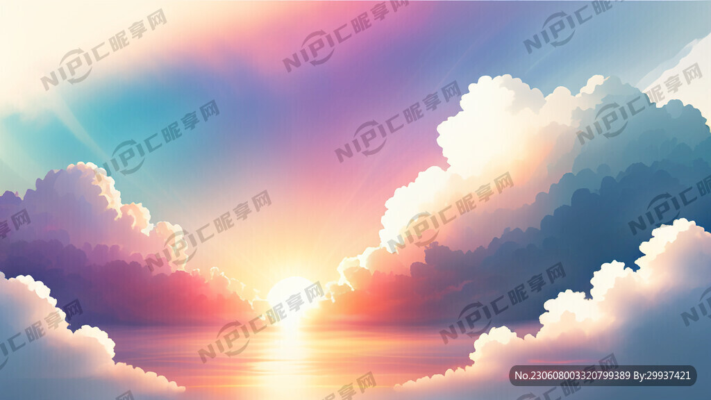 白色背景天空梦幻彩色白云明亮中