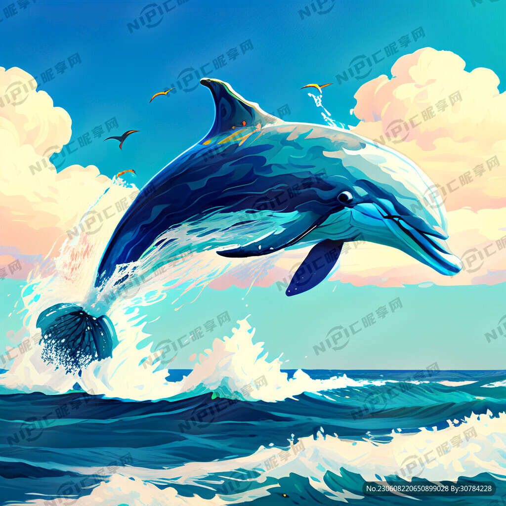 天空 海洋 海豚在海洋上空跳跃