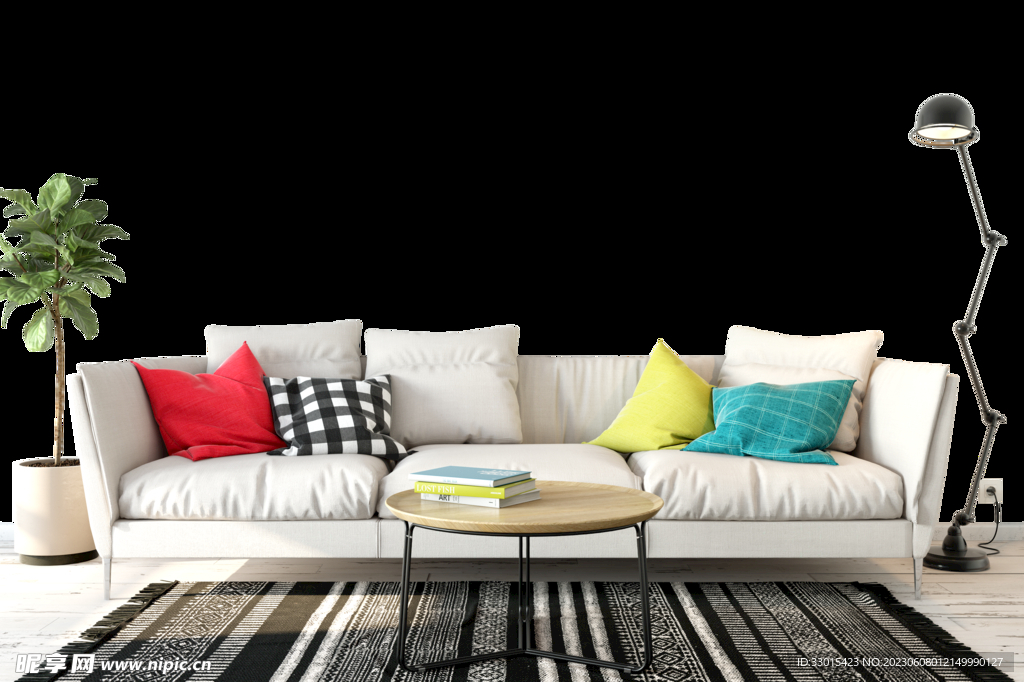 客厅沙发落地灯茶几免抠透明背景