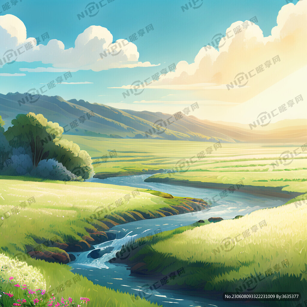 瀑布河流 平原草地 自然风光