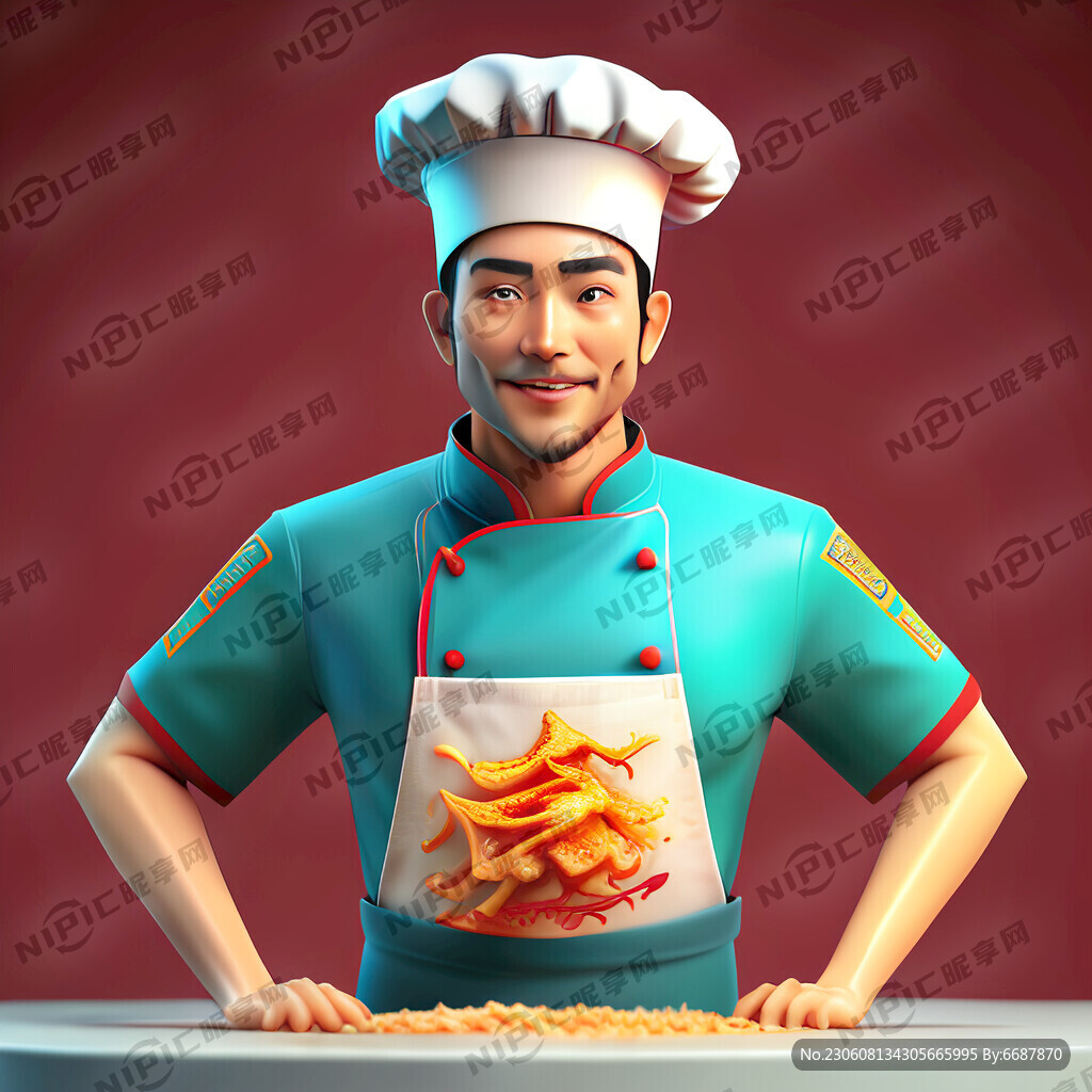 中国男士 厨师 动画风格 高清