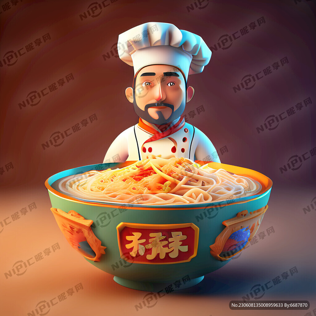 中国男士 厨师 皮克斯动画风格